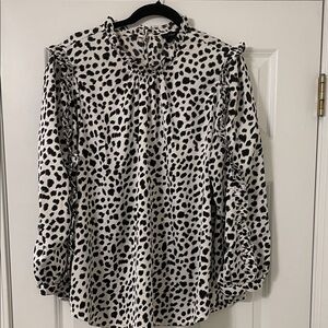 J. Crew Black and White Spotted Ruffle Blouse